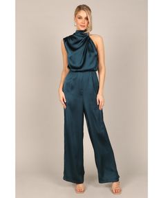 in stock Christmas Party Outfit Work, Teal Jumpsuit, Jumpsuit For Wedding Guest, Petal And Pup, Party Outfits For Women, Style Jumpsuit, Satin Jumpsuit, Summer Playsuit, One Shoulder Jumpsuit