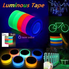 various types of neon tape are shown in this collage with the text luminous tape