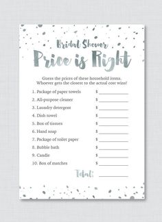 the bridal shower price is right printable game for brides and grooms