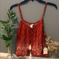 Burnt Orange Bohemian Tassel Tank Cami Bought From Forever21 Nwt Looks Like Uo, Free People, Anthropologie Lace Insert, Cami Tanks, Orange Red, Crochet Lace, Burnt Orange, Color Orange, Free People Tops, Cute Dresses, Anthropologie