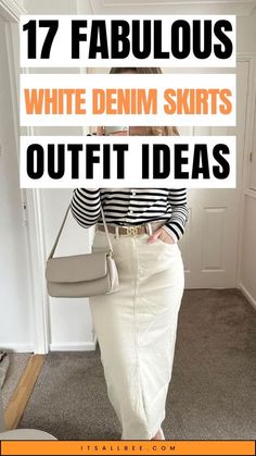 How To Style White Denim Skirt, White Denim Skirt Outfit Summer, Denim Skirt Outfits Summer, White Denim Skirt Outfit, Denim Skirt Outfit Winter, Denim Skirt Outfit Summer, Brunch Looks, Denim Outfit Fall