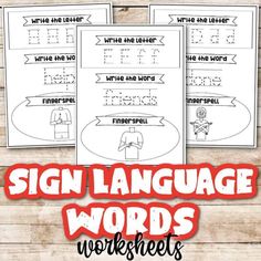 three different worksheets with the words'sign language words '