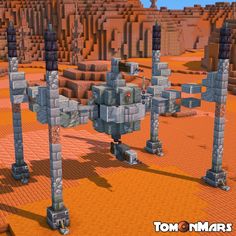 an image of a sci - fi desert scene with rocks and poles in the foreground