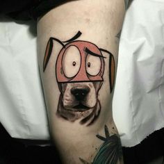 a dog with a helmet on it's head is shown in this tattoo design