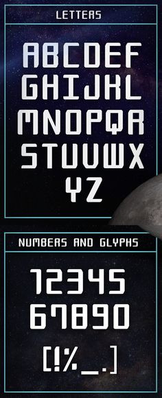 two different font and numbers are shown in this graphic style, with the same space theme as