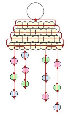 a drawing of a wind chime with circles and beads hanging from it's sides