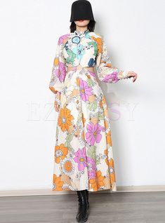 Boho Lanterns, Lantern Sleeve, Lantern Sleeves, Printed Maxi Dress, Stand Collar