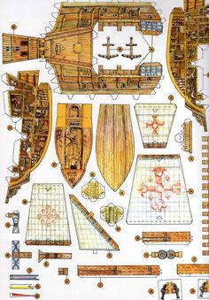 a paper model of an old ship with many details on it's hulls