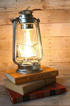 a lamp sitting on top of two books