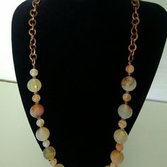 24" Agate, Rd Cherry Agate, ,Rd/Fct "Shrimp" Laborite Lenta/ Rondelle, Antique/Rose Gold Plt Chain, Toggle Clasp. N2143 Elegant Long Agate Necklace, Antique Roses, Toggle Clasp, Womens Jewelry Necklace, Agate, Cherry, Jewelry Necklaces, Rose Gold, Necklaces