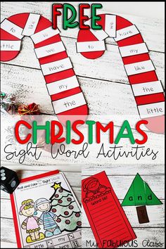 christmas sight word activities with candy canes on the side and text overlay that says free