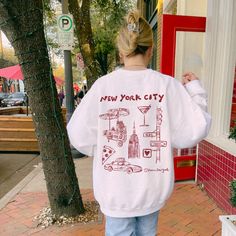 New York City Illustrated Crewneck in Red – Noun New York Nyc Sweatshirt, Bullet Journal Flip Through, City Sweatshirt, Sorority Tees, New York Sweatshirt, Clothing Business, Instagram Blog, New York Travel, City Prints