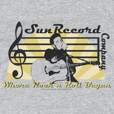 the sun record logo with an image of a man playing guitar and singing into a microphone