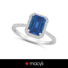 a blue sapphire and diamond ring with the words macy's written on it in white gold