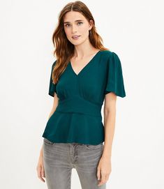 V-Neck Peplum Top Embroidery Blouses, Antique Jade, Blouse Tops, Peplum Blouse, Petite Tops, Work Tops, Work Blouse, Women Lace, Short Sleeve Blouse