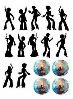 silhouettes of people dancing and disco balls