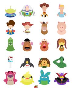 an assortment of cartoon faces on a white background