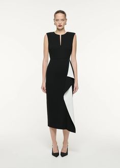 Heavy Cady Ruffle Midi Dress in Monochrome – Roland Mouret Luxury Pre-draped Midi Dress With Ruffles, Roland Mouret 2023, Luxury Midi-length Dress With Gathered Skirt, Luxury Off-shoulder Midi Dress With Ruffles, Roland Mouret Dress, Gowns For Women, Ruffle Midi Dress, Roland Mouret, Bridal Shop