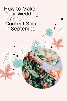 the cover of how to make your wedding planner content shine in september, featuring leaves and apples