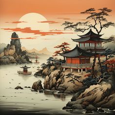 Japanese Digital Art, Nature Photography Animals, Samurai Artwork, Japanese Landscape, Nature Posters, Selling Prints, Art Japonais, Geometric Wall Art, Landscape Prints