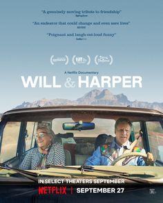 a movie poster for will and harper with two people in the back of a car