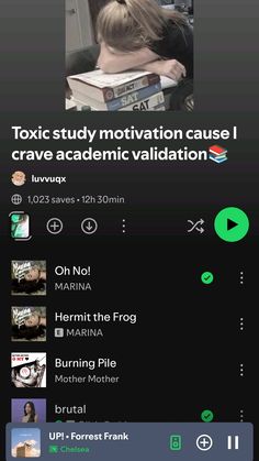 the text on the phone reads, toxic study motivation cause i crave academy validation