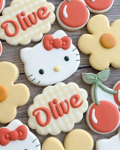 hello kitty cookies are arranged on a table