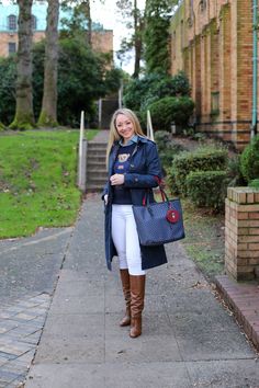 Avec Amber styling a classic Americana look with a RL Polo Bear sweater, trench coat, and knee high boots. Full post: https://avecamber.blogspot.com/2025/01/classic-americana-style.html