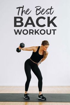 a woman doing the best back workout with dumbbells in front of a wall