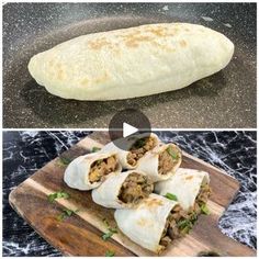 two pictures showing different types of burritos