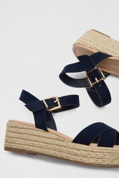 Wide Fit Navy Reenie Wedge Sandals Wide Fit Shoes, Dorothy Perkins, Quick Delivery, Shoe Collection, Wedge Sandals, Wedges, Shop Now, Buy Online, Sandals