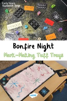 Click on this pin to download the lovely pictures featured in these activities. A great firework activity for kids to learn all about bonfire night. Special thanks to @mrs_g_loves_early_years Newhouse Nursery Blackpool Bonfire Night Pictures, Tuff Tray Ideas Eyfs, Pre School Activities, Bonfire Night Guy Fawkes, Art For Preschool