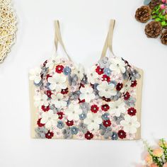 Style: Sexy Fit: Slim Fabric: Polyester Pattern: Floral Element: Beading,Rhinestone Top Length: Crop Neckline: Sweetheart Product Type: Camis Main Composition: Polyester Season: Summer Fairy Vest, Boning Corset, Corset Boning, Rhinestone Top, Vest Women, Rhinestone Bead, Padded Bras, Red Flowers, Tube Top