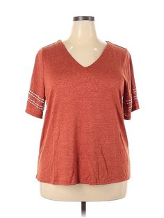 Studio B by BOBEAU Short Sleeve Top Size: 2X Orange Tops - used. 55% POLYESTER, 45% RAYON, Glitter, V Neck, | Studio B by BOBEAU Short Sleeve Top Orange V Neck Tops - Used - Size 2X Cheap Casual Mango Tops, Orange Tops, Orange Shorts, Orange Top, Short Sleeve Top, V Neck Tops, Short Sleeves Tops, Sleeve Top, Women Handbags