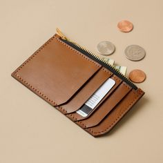 a wallet with money and coins around it