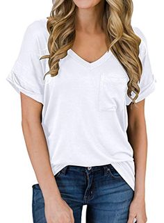 MIHOLL Women's Short Sleeve V-Neck Shirts Loose Casual Tee T-Shirt MIHOLL V Neck Shirts, Basic Tops