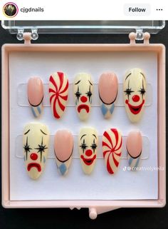 Circus Nails, Nail School, Fake Nails Designs, Punk Nails, Goth Nails, Grunge Nails, Circus Clown, Pretty Gel Nails, Really Cute Nails