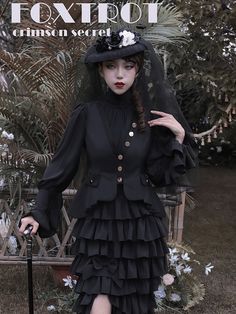 Crimson Secret Series Chiffon Loilta Blouse by Foxtrot Lolita Foxtrot, Vintage Blouse, Blouse Vintage, High Collar, Victorian Dress, Chiffon, Collar, White, Black