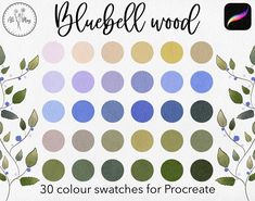 the bluebell wood swatches for procreate are shown in different colors and sizes