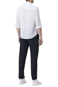 Shop for Suketdhir White Pleated Full Sleeves Shirt for Men Online at Aza Fashions Tailored Casual Cotton Tops, Full Sleeve Shirt, Pleated Shirt, Formal Looks, Full Sleeves, Formal Shirts, Trouser Pants, Shirt Collar, Cuff Sleeves