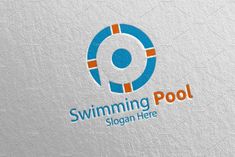 the swimming pool logo is designed with blue and orange colors, as well as an oval shape