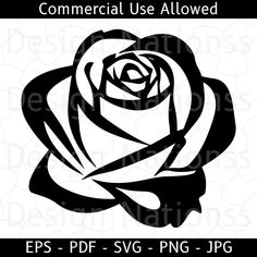 a black and white rose flower with the words commercial use allowed in this file, it is