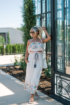 White Floral Print Beachwear Cover-up, White Two Piece