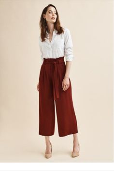 Maroon Pants Outfit, Wide Pants Outfit, Pants Outfit Work, Wide Pants, 가을 패션