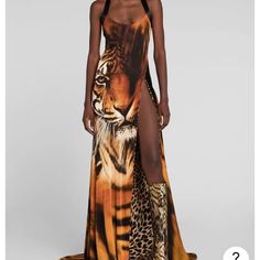 - Nwt Roberto Cavalli Tiger Print Cut-Out Maxi Dress - Never Worn Cut To A Floor-Sweeping Silhouette, This Dress Recalls Cavalli's 00s-Era Red Carpet Designs. It's Expertly Draped And Fitted With A Daring Thigh-High Split And Asymmetric Open Back. A Striking Tiger Motif Clashes With The Equally Fierce Leopard-Print Lining To Add Even More Drama. Made In Italy. Style Id: Owt1169ee03 Vintage Cavalli Dress, Updated Outfits, Vintage Roberto Cavalli, Tiger Dress, Robert Cavalli, Classy Edgy, Tiger Print Dress, Outfits Concert, Snake Dress