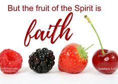 three berries, one black and one red with the words but the fruit of the spirit is faith