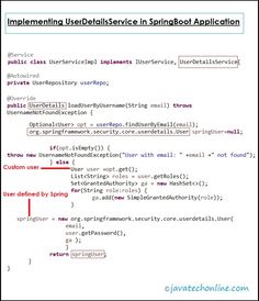 an image of a computer screen with the words implement user service in spring boot application