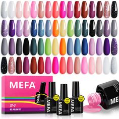 PRICES MAY VARY. Trendy Color Selection:The gel polish set has rich color intensity, covers all shades needed in the nail art process, from classic black, white, and red to various tones of pink, green, purple, and blue Long-lasting Salon Quality: This forest tones collection set can be used with all brands of top and base coat, but of course, with MEFA the effect is better; this set is long-lasting for two weeks with perfect shine under the proper application Variety of Styles: Be brave enough Purple Glitter Nails, Diy Salon, Nail Polish Kit, Matte Top Coat, Polish Art, Art Process, Manicure Diy, Nail Polish Art, Pink Nail Art