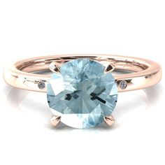 Maise Round Aqua Blue Spinel 4 Prong Diamond Accent Engagement Ring-FIRE & BRILLIANCE Stones Rings, Round Halo Engagement Rings, Colored Stone Rings, Blue Spinel, Diamond Gift, Black Diamond Ring, Colored Stones, Engagement Ring Set, Womens Wedding Bands