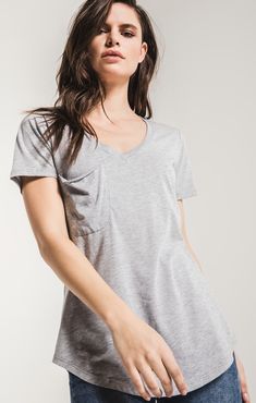 The Pocket Tee / Z SUPPLY Athleisure Cotton Tri-blend T-shirt, Casual Heather Grey T-shirt For Loungewear, Gray Athleisure Top For Everyday, Heather Grey Cotton T-shirt For Loungewear, Gray Stretch T-shirt For Everyday, Cotton V-neck Athleisure T-shirt, Gray V-neck T-shirt For Everyday, Gray Everyday V-neck T-shirt, Sporty V-neck T-shirt For Everyday